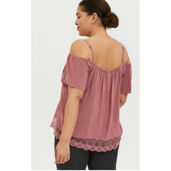 Torrid Dusty Rose Challice Cold Shoulder Button Blouse Plus Size 3X 22/24 - Picture 3 of 11